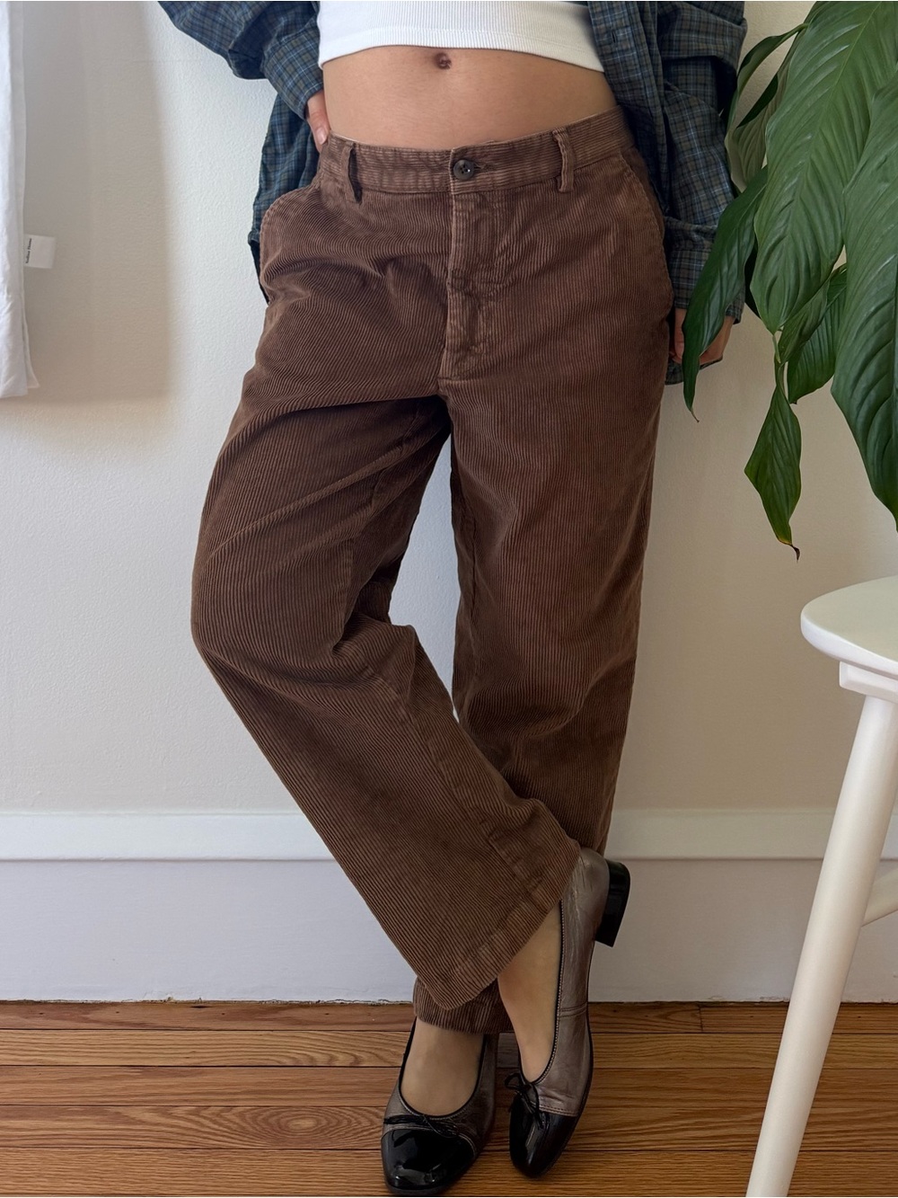 LL Bean Cotton Classic Fit Brown Corduroy Pants Size 32 Hemmed Length For Petite